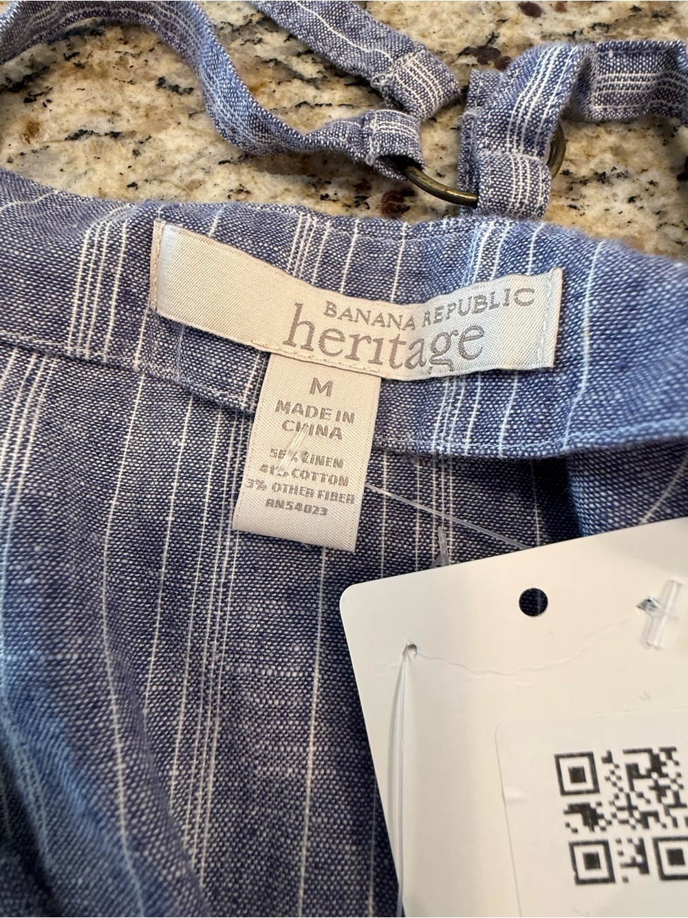 Banana Republic Heritage denim blue white stripe linen blend tank top SZ M - Picture 7 of 13
